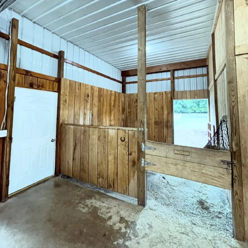 Natural Wood Stall with Low Half-Door and Metallic Nameplate