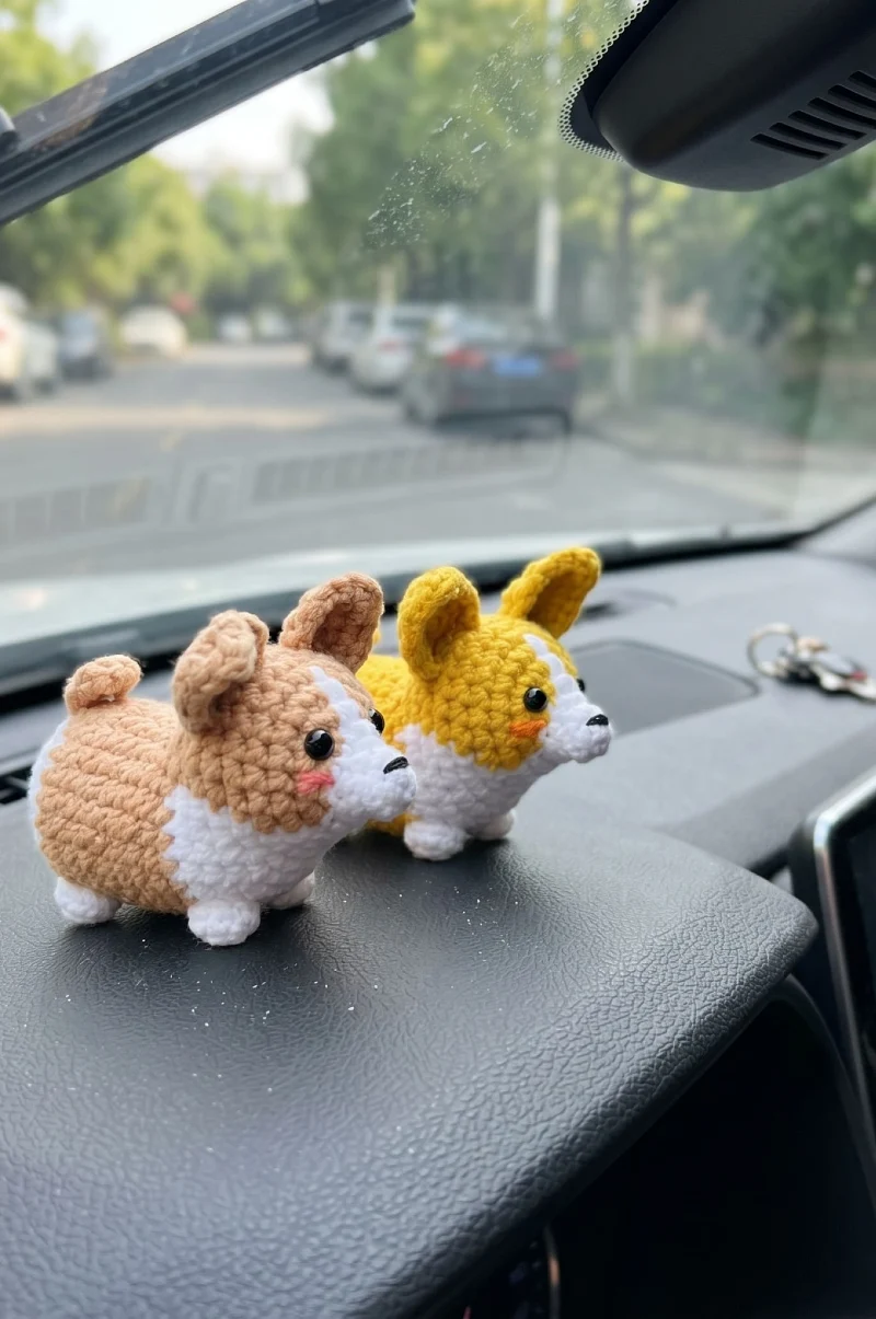Pair of Miniature Corgi Figures on Dashboard Display