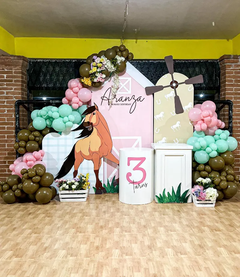 Pastel Barnyard Backdrop with Animated Windmill Panel and Mint Green Accents