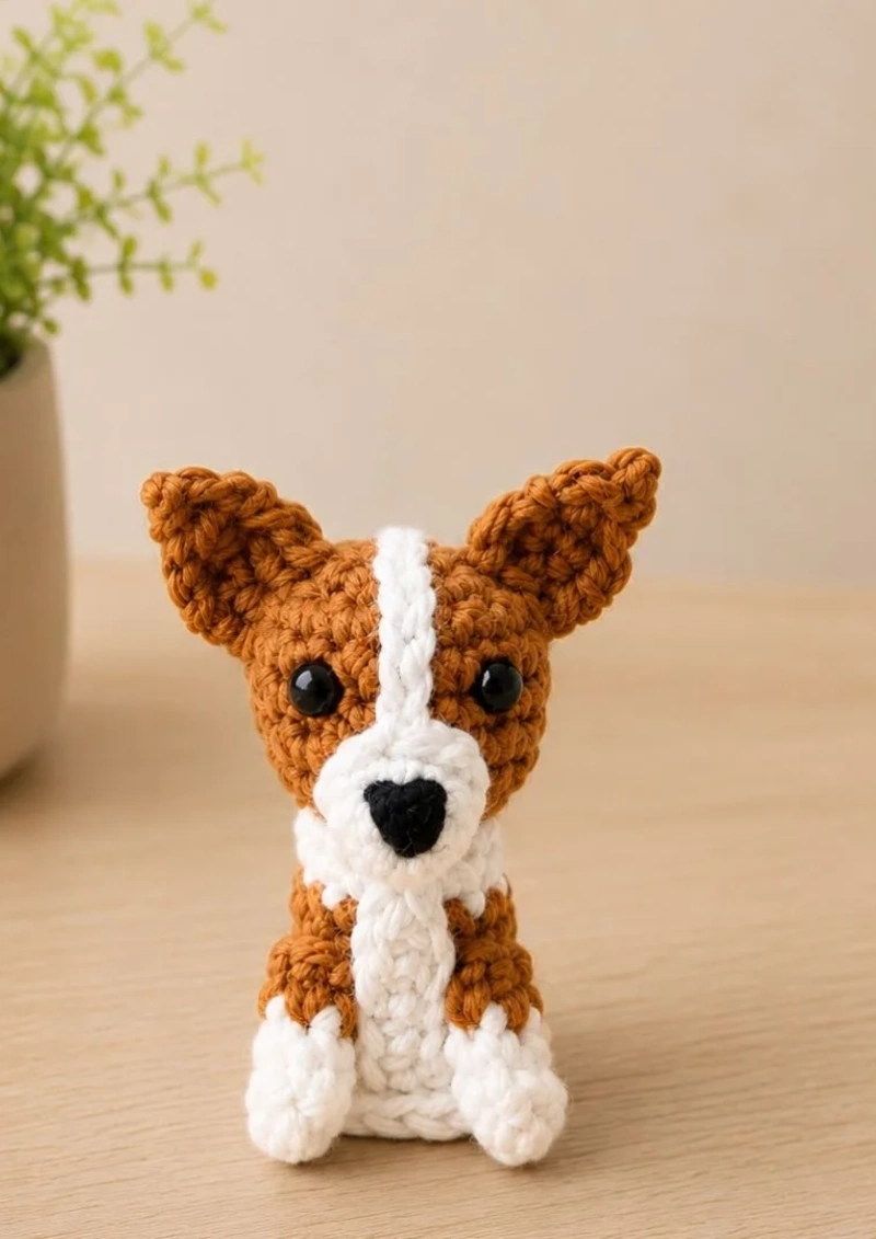 Petite Jack Russell Terrier Figure Beside Potted Greenery