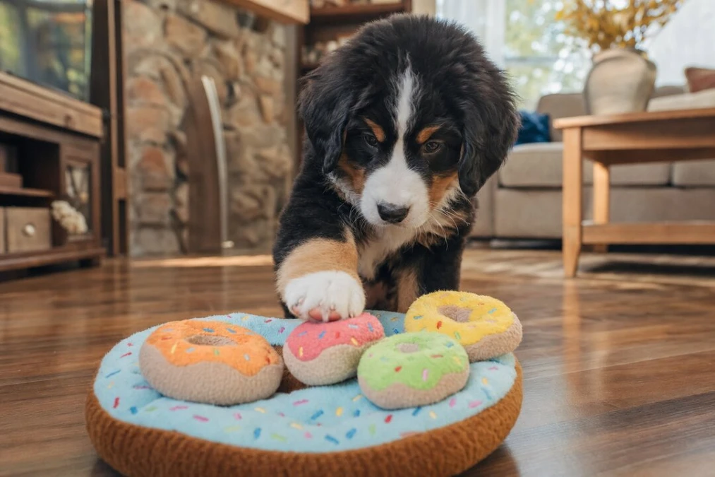 Plush Donut Toys on Hardwood Floors