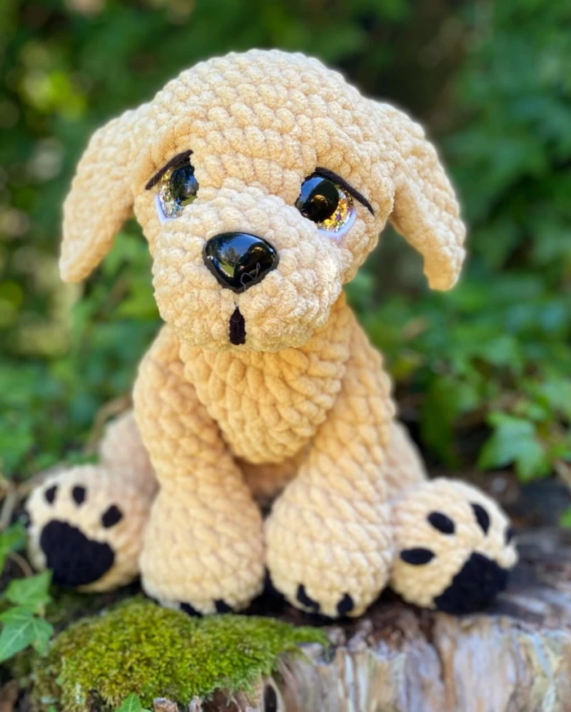 Plush Golden Retriever Puppy with Glitter Safety Eyes and Embroidered Paws