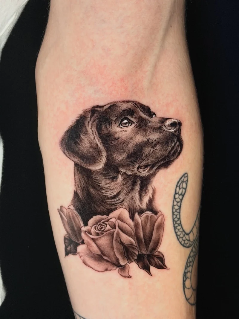 Profile Labrador Portrait with Soft Shaded Floral Base