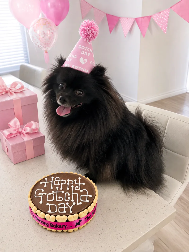 Quartz Kitchen Island with Pink Ribbon Presents and Biscuit-Rimmed Carob Cake