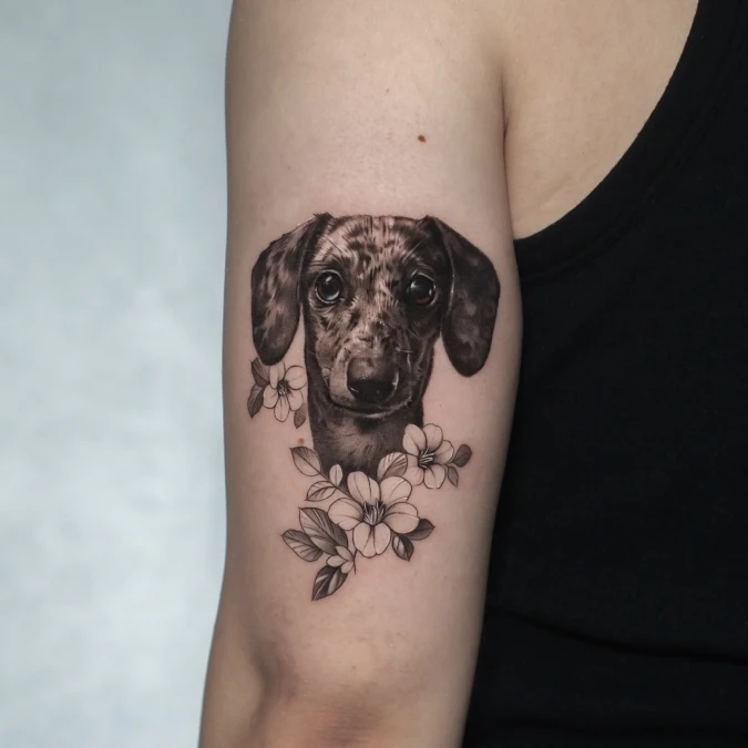 Realistic Dachshund with Florals