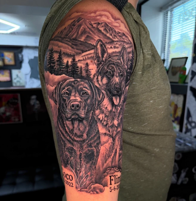 Realistic Double Portrait With Rugged Mountain Backdrop