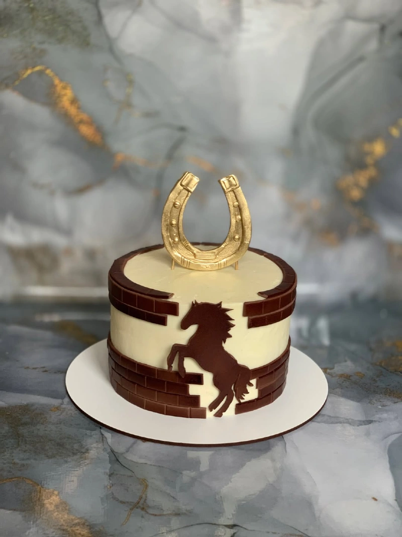 Rearing Horse Silhouette Bursting Through Chocolate Brick Wall