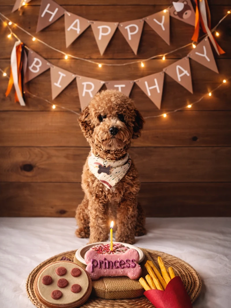 Reclaimed Wood Backdrop with Fairy Lights, Kraft Banners, and Fast-Food Themed Treats