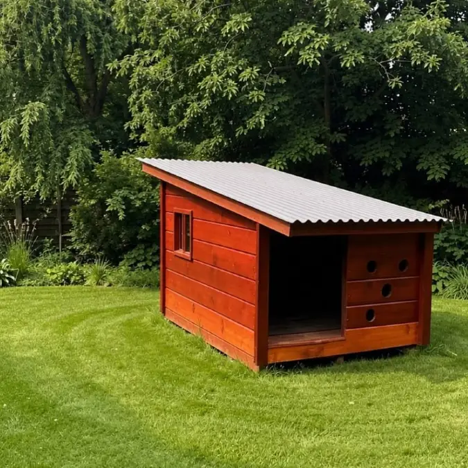 Red Stained Cabin With Circular Vents