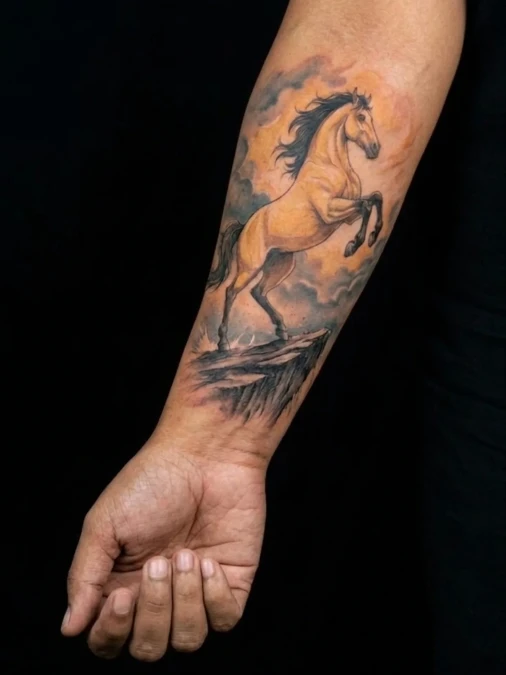 Scenic Golden Horse Forearm Panel