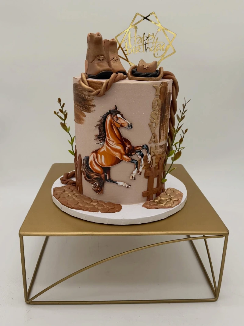 Sculpted Rearing Horse Cake with Fondant Boots and Cowboy Hat