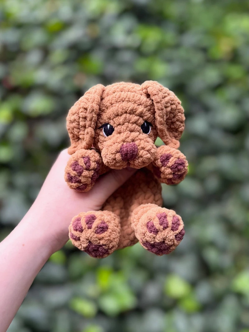 Soft Teddy Bear Puppy with Chocolate Brown Embroidered Paws
