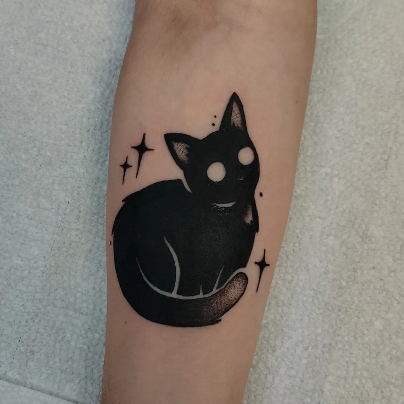 Spooky Loafing Black Cat with Glowing Voids and Sparkles