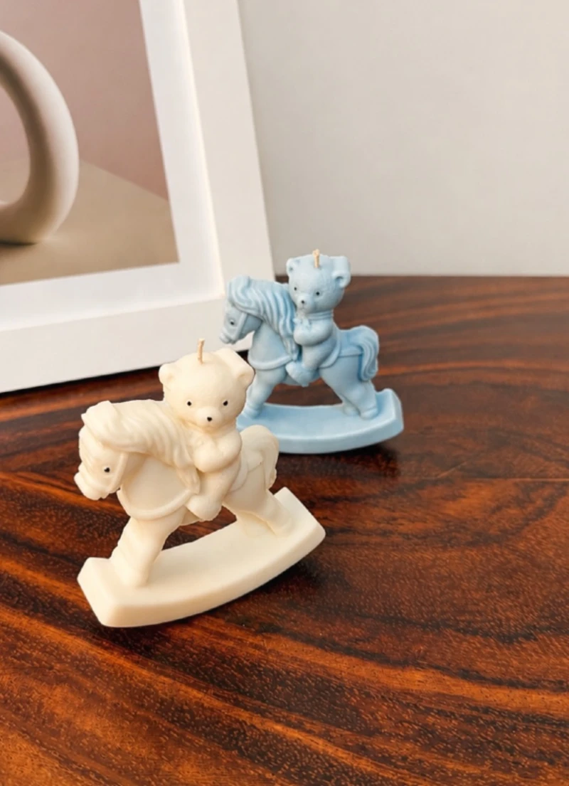 Teddy Bear Riding Rocking Horse Decorative Candles