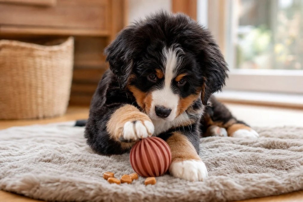 Terracotta Rubber Toys on Plush Area Rugs