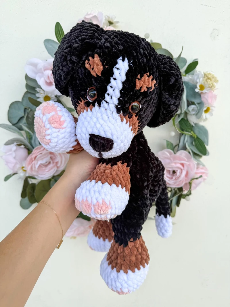 Tri-Color Bernese Mountain Dog Plush in Velvet Chenille