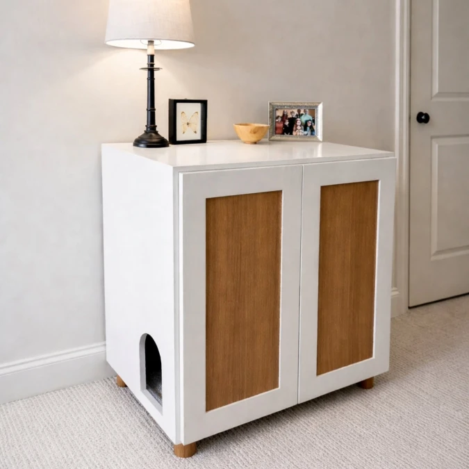 Two Tone White and Wood Cabinet
