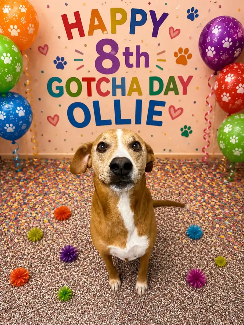 Vibrant Rainbow Lettering Wall with Paw-Print Balloons and Confetti Carpet