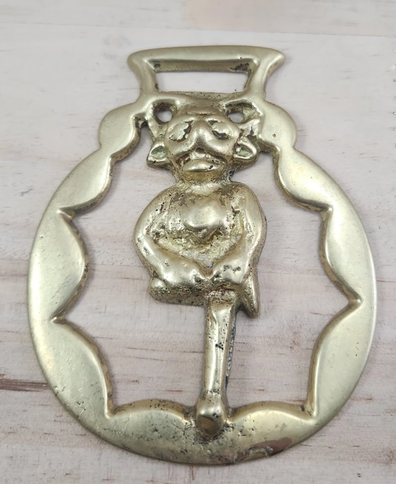 Vintage Brass Lincoln Imp Medallion with Scalloped Wavy Frame