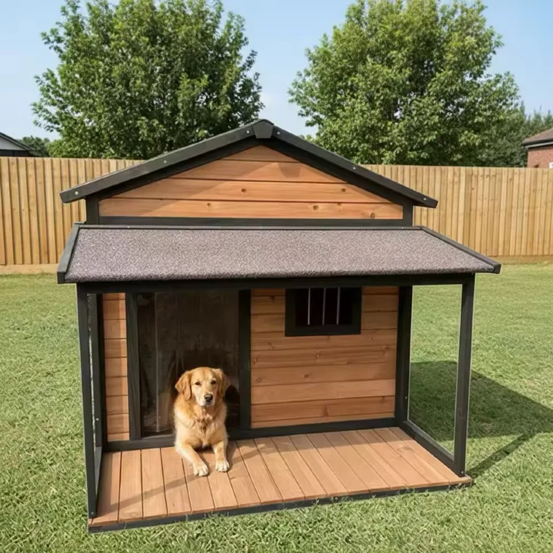 Warm Cedar Kennel with Dual Gable Slopes and Sheltered Front Deck