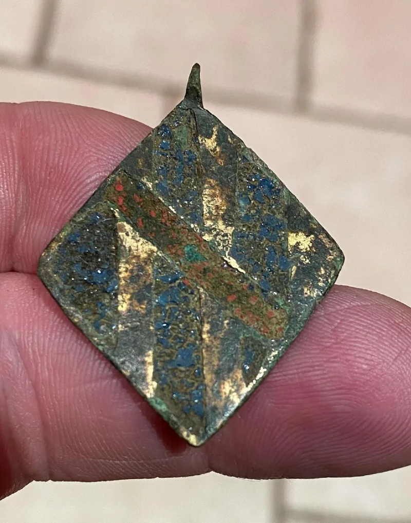 Weathered Diamond Harness Pendant with Enameling and Gilded Accents