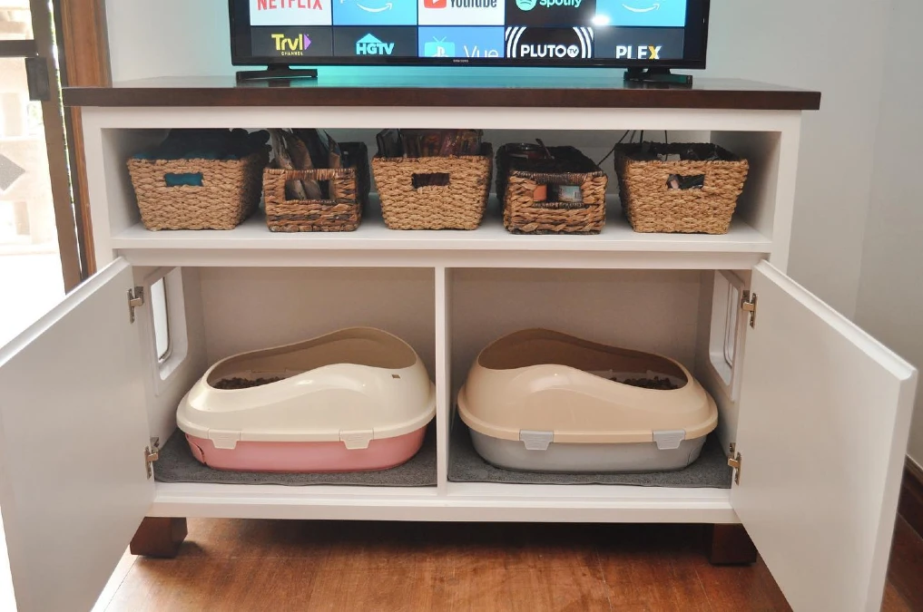 White and Wood Media Console Double Enclosure