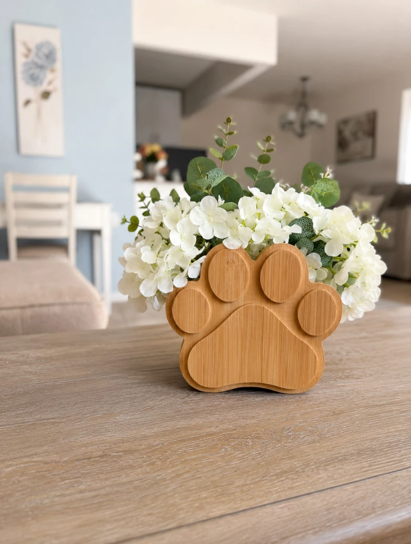 Wooden Paw Print Flower Planter Centerpiece