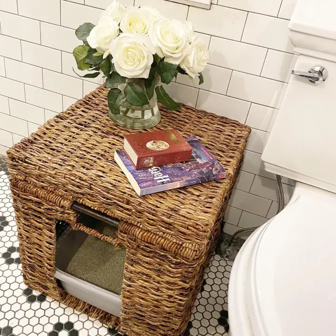 Woven Rattan Bathroom Side Table