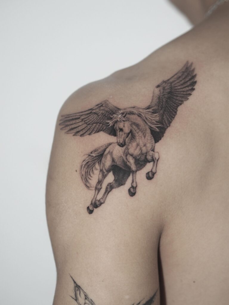 Winged Pegasus Shoulder Blade Placement