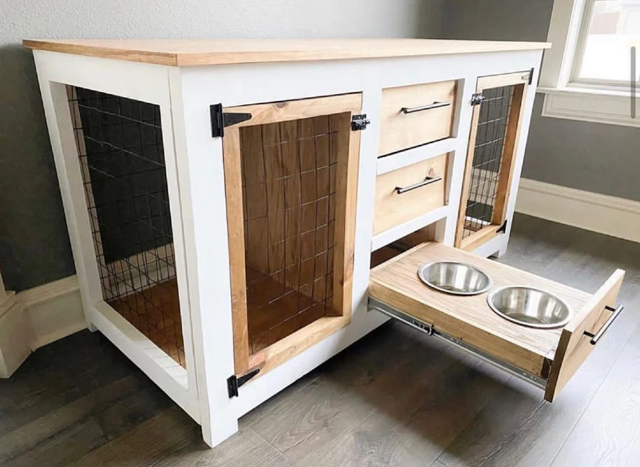 Built In Kennel with Pull Out Feeding Drawer