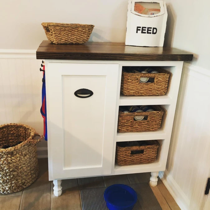 Farmhouse Cabinet With Woven Basket Storage