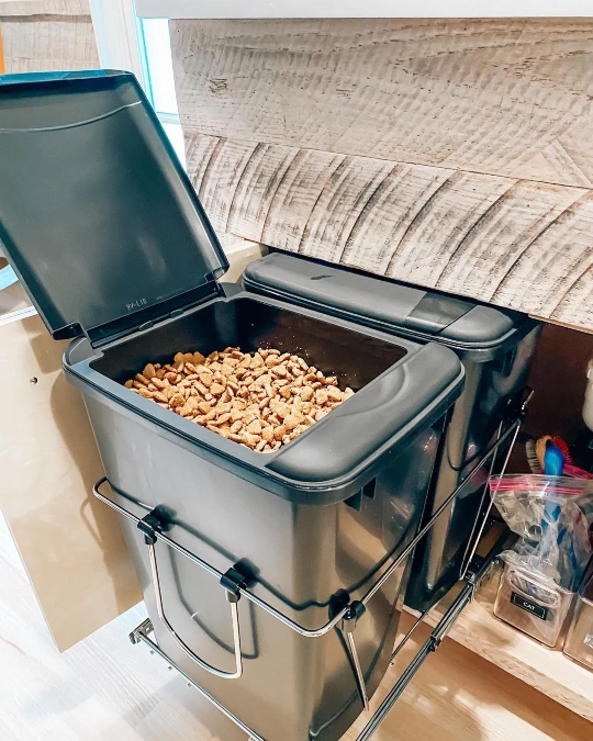 Hidden Pull Out Waste Bins Repurposed For Kibble