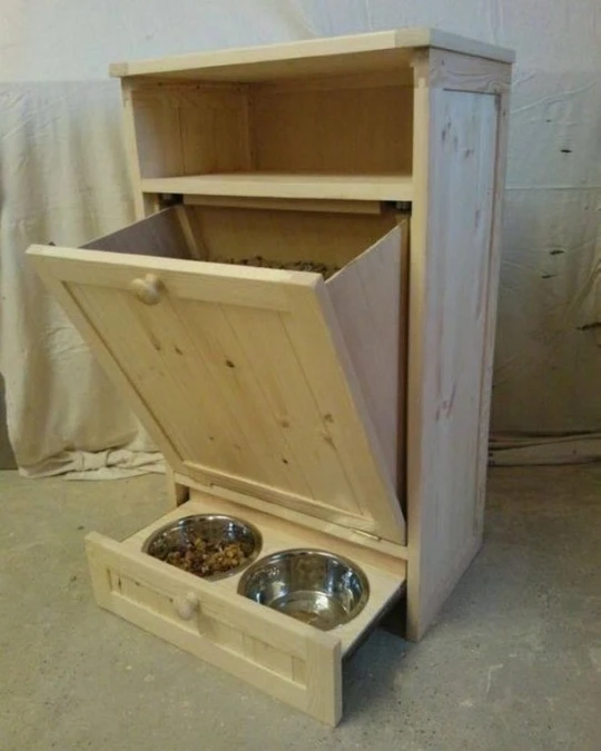 Raw Pine Tilt Out Kibble Bin With Feeding Drawer